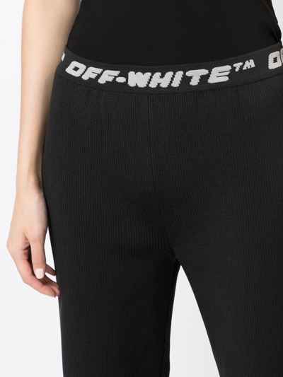 Shop Off-white Logo-waistband Straight-leg Trousers In Black