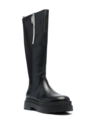 Liu •jo Logo-embossed Leather Boots In Black