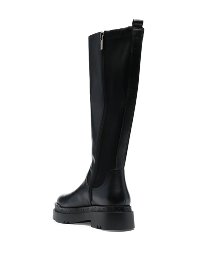 Liu •jo Logo-embossed Leather Boots In Black