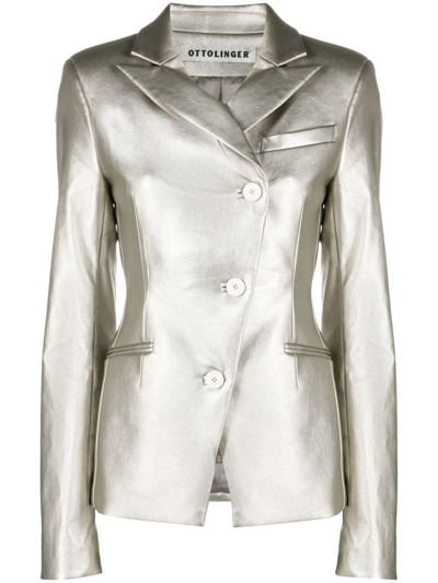 Shop Ottolinger Asymmetric Metallic-finish Blazer In Silver