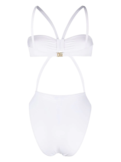 Dolce & Gabbana Logo-plaque Detail Swimsuit In White