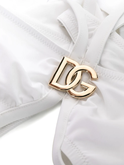 Dolce & Gabbana Logo-plaque Detail Swimsuit In White