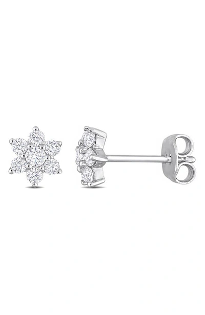 Delmar Sterling Silver Created Moissanite Flower Stud Earrings In Silver