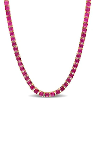 Shop Delmar Goldtone Plate Sterling Silver Ruby Tennis Necklace In Red