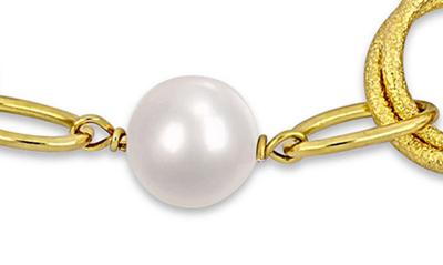 Delmar 18k Yellow Gold Plated Sterling Silver 9-10mm Cultured Freshwater Pearl Bracelet In White
