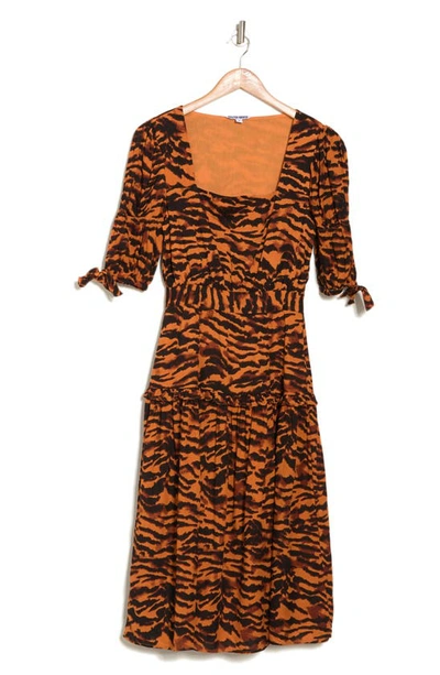 Shop Walter Baker Yosline Tiger Stripe Cotton Midi Dress In Wild Cat