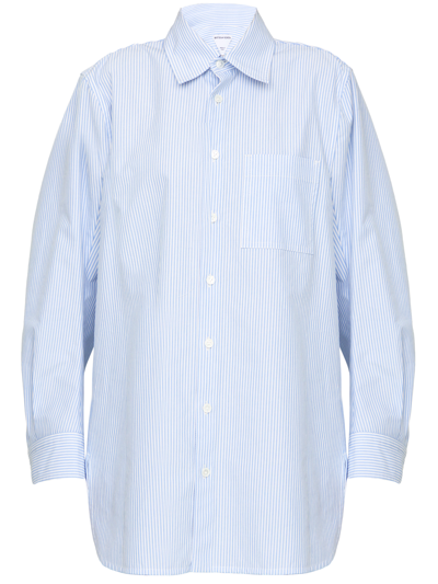Shop Bottega Veneta Oversize Pinstriped Shirt In Bianco/azzurro
