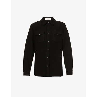 Shop God's True Cashmere Unisex Gemstone-embellished Popper Relaxed-fit Cashmere Shirt In Fa10black