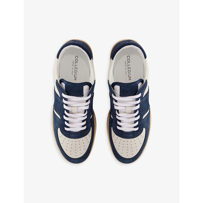 Shop None Collegium Men's Navy Pillar Destroyer Leather And Suede Low-top Trainers
