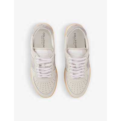 Shop None Collegium Mens White/oth Pillar Destroyer Leather And Suede Low-top Trainers