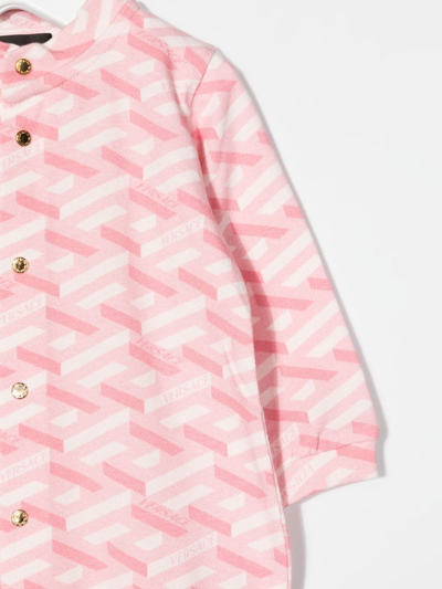 Shop Versace Greca Signature Geometric-print Babygrow In Pink