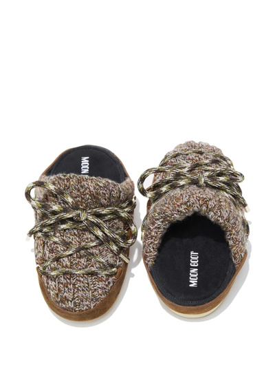 Moon Boot Shearling And Melange Wool Slides In Brown