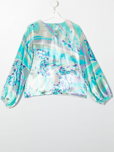 Shop Pucci Junior Abstract-print Velvet Blouse In Blue