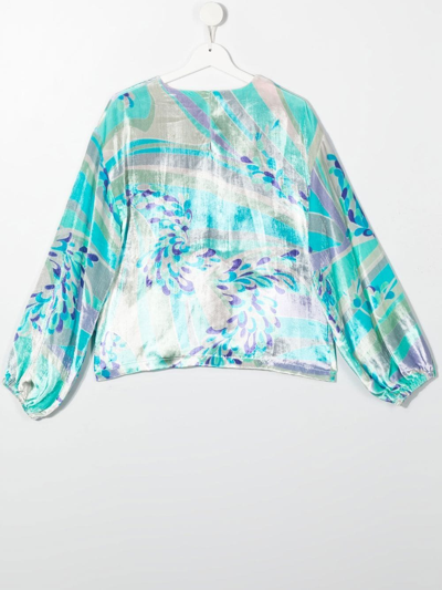 Pucci Junior Abstract-print Velvet Blouse In Blue