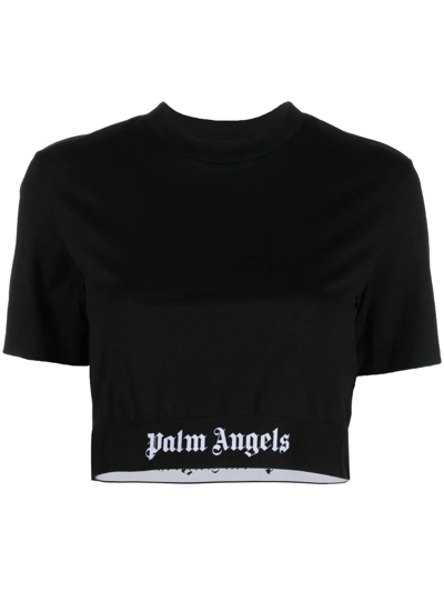 Shop Palm Angels Logo-band Cropped T-shirt In Black