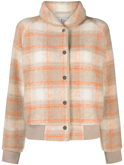 Shop Woolrich Gentry Check-print Bomber Jacket In Nude