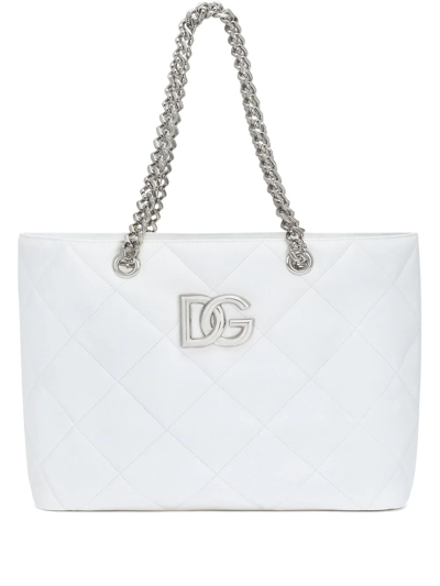 Shop Dolce & Gabbana 3.5 Quilted Shopper Bag In White