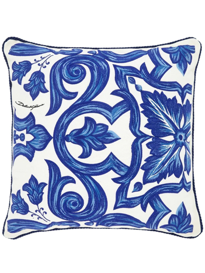 Shop Dolce & Gabbana Floral-embroidered Medium Cushion In Blau