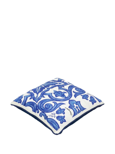 Shop Dolce & Gabbana Floral-embroidered Medium Cushion In Blau