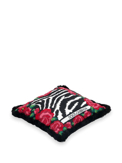 Shop Dolce & Gabbana Zebra-print Embroidered Small Cushion In Rosa