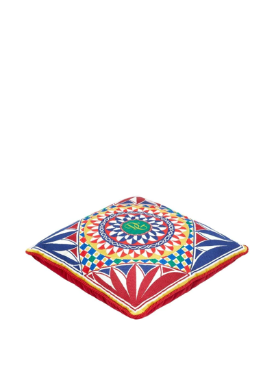 Shop Dolce & Gabbana Geometric-embroidered Medium Cushion In Rot