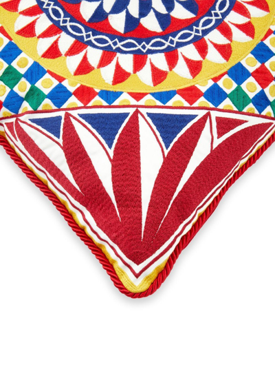 Shop Dolce & Gabbana Geometric-embroidered Medium Cushion In Rot