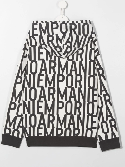 Emporio Armani All-over Logo Print Hoodie In Weiss