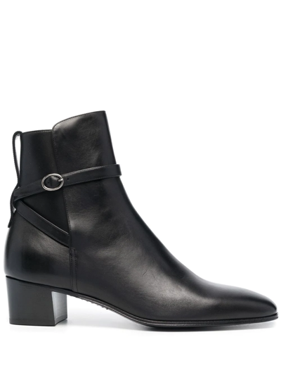 Shop Saint Laurent Almond Toe Heeled Ankle Boots In Schwarz