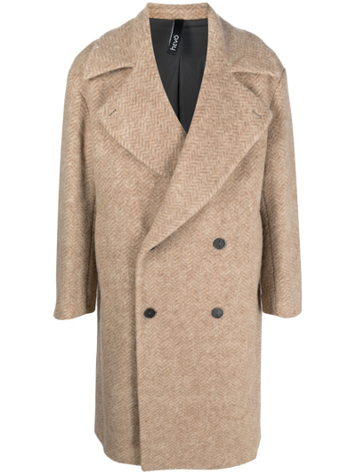 Shop Hevo Herringbone Double-breasted Coat In Nude