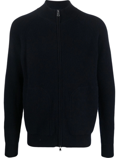 Shop Allude Cashmere Ribbed Zip-up Cardigan In Blue