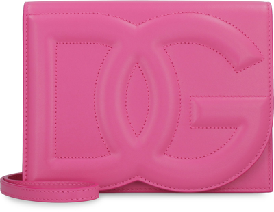Shop Dolce & Gabbana Logo Leather Crossbody Bag In Fuchsia