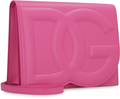 Shop Dolce & Gabbana Logo Leather Crossbody Bag In Fuchsia