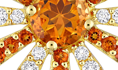 Delmar Goldtone Plate Sterling Silver Madeira Citrine & White Topaz Sunburst Stud Earrings In Yellow