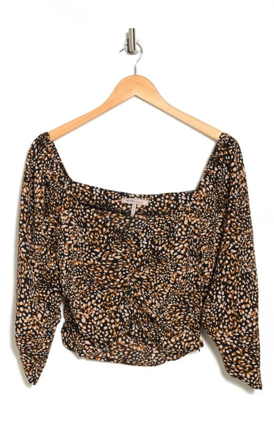 Shop Bcbgeneration Ruched Sleeve Sweetheart Neck Crop Top In Leopard