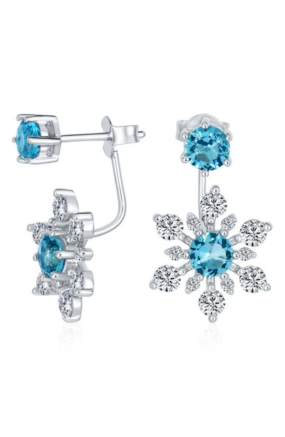 Bling Jewelry Sterling Silver Cz Snowflake Jacket Earrings In Blue