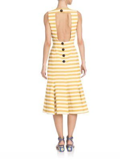 Shop Dolce & Gabbana Pisa Embellished Flare-hem Midi Dress In Yellow-white Stripe