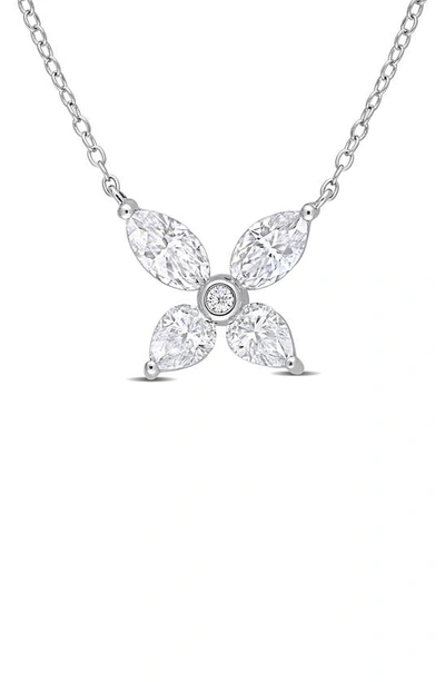 Delmar Sterling Silver Created Moissanite Flower Pendant Necklace In Silver