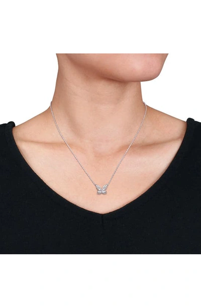 Delmar Sterling Silver Created Moissanite Flower Pendant Necklace In Silver