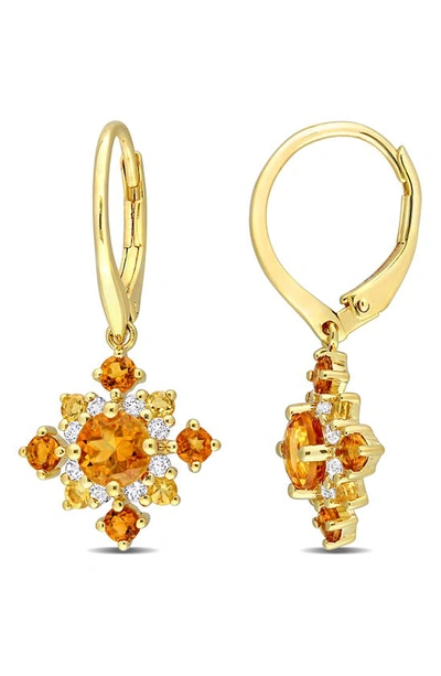Shop Delmar Madeira Goldtone Plate Sterling Silver Citrine & White Topaz Drop Earrings In Yellow