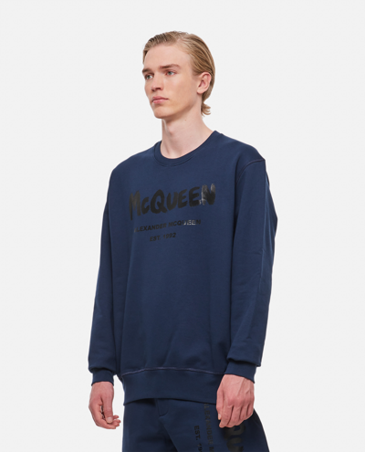 Shop Alexander Mcqueen Cotton 'graffiti' Sweatshirt In Blue