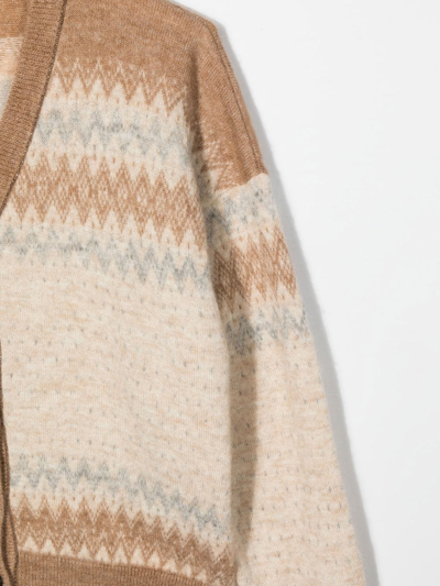 Shop Brunello Cucinelli Geometric-print Knit Cardigan In Neutrals