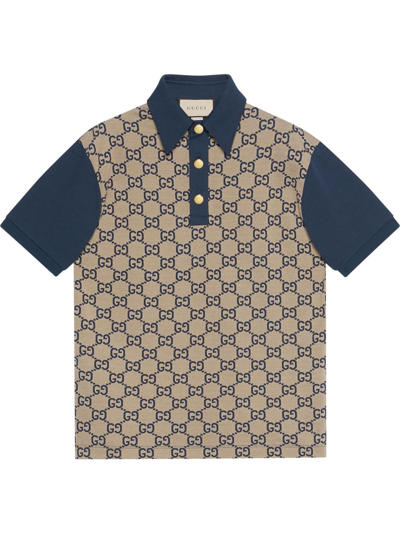 Shop Gucci Gg Motiv Cotton Polo Shirt In Blue
