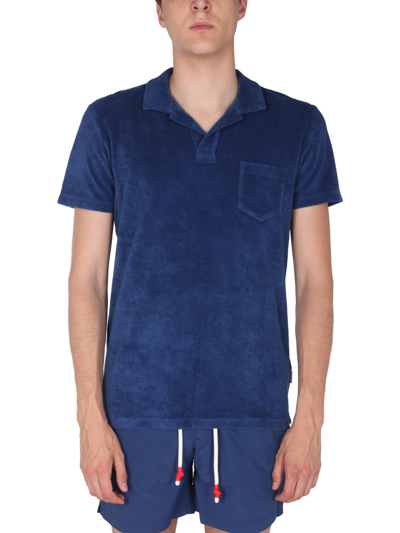 Shop Orlebar Brown "terry" Cotton Polo Shirt In Blue