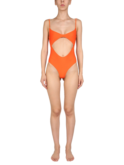 Shop Jacquemus "aranja" One-piece Swimsuit In Orange