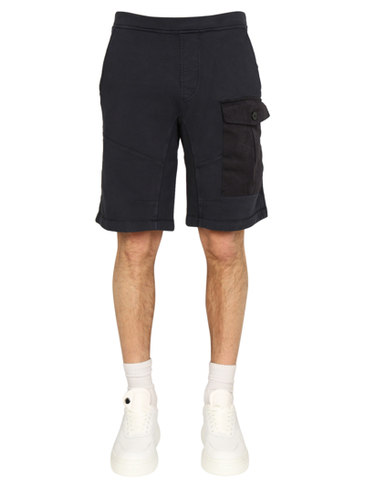 Ten C Looped Shorts With Buttoned Pocket And Stitch Detailing In Blue