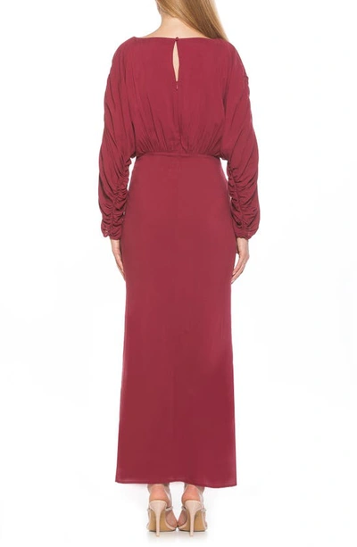 Shop Alexia Admor Jenna Boatneck Shirred Long Sleeve Column Dress In Burgundy