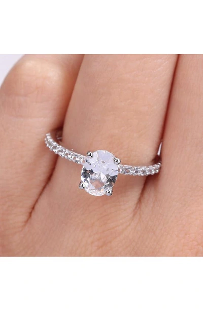Delmar 10k White Gold Plated Sterling Silver Oval Shape Created White Sapphire Ring In Silver
