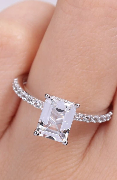 Delmar 10k White Gold Plated Sterling Silver Emerald Cut Created White Sapphire Ring In Silver