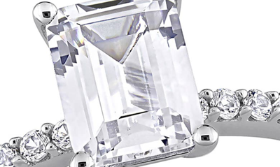 Delmar 10k White Gold Plated Sterling Silver Emerald Cut Created White Sapphire Ring In Silver