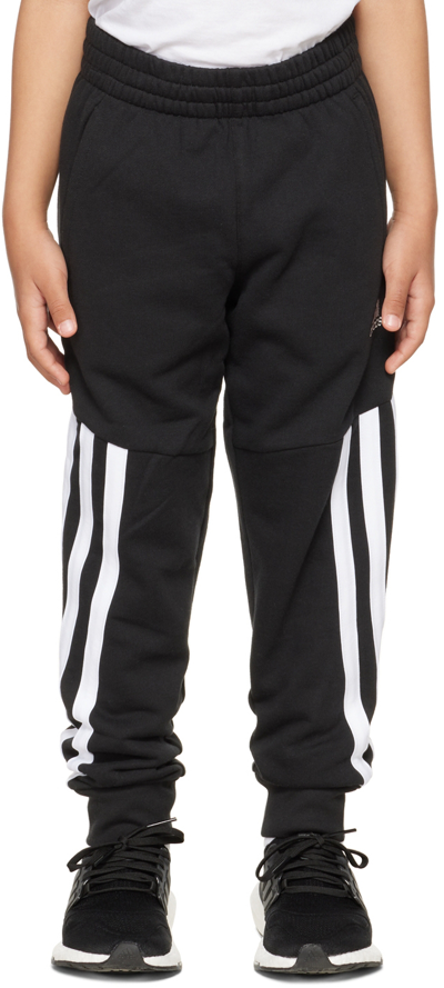 Shop Adidas Originals Kids Black Fleece Big Kids Lounge Pants In Black/white Poly Fle